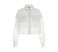 Elisabetta Franchi - Camicia Corta con Logo all'Uncinetto in Organza - - Blouses & Shirts - Donna - Bianco - S