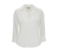 Elisabetta Franchi - Camicia Stretch in Cotone Scollo a V - - Blouses & Shirts - Donna - Bianco - L