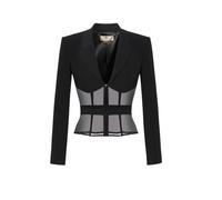 Elisabetta Franchi - Giacca Nera in Crêpe con Inserti in Tulle - - Jackets - Donna - Nero - L