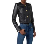 Elisabetta Franchi giubbino in pelle con bottoni gioiello nero 44