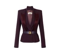 Elisabetta Franchi, ,Jackets ,Donna ,Marrone ,L Giacca in Crêpe con Revers in Raso