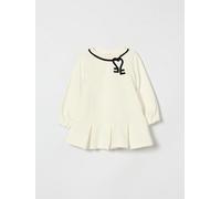 ELISABETTA FRANCHI LA MIA BAMBINA Abito in cotone a maniche lunghe con logo monogram 4 Latte