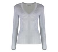 Elisabetta Franchi - Maglia a Coste con Scollo a V Manica Lunga - - Knitwear - Donna - Blu - L