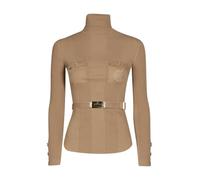 Elisabetta Franchi Maglia Dolcevita in Viscosa e Seta a Costine con Ricamo Logo MK11B 032 44