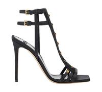 Elisabetta Franchi, ,Shoes ,Donna ,Nero ,37 1/2 EU Sandali in raso con ganci