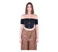 Elisabetta Franchi - Top Corto in Maglia con Scollo a Barca - - Tops - Donna - Nero - M
