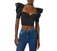 Elisabetta Franchi top in crepe e duchesse con manica palloncino nero