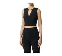 Elisabetta Franchi - Top in Crêpe Stretch Doppio con Scollo a V Gioiello - - Tops - Donna - Nero - S