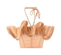 Elisabetta Franchi - Top in raso con maxi volant - - Tops - Donna - Rosa - XL