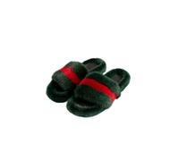 Elisabetta Panerai Ciabatte slipper in Pelliccia di Visone | Art. Miami | Ciabatte con bordo in pelo di visone e pianta in gomma 100% MADE IN ITALY Rosso e Verde Taglia 37