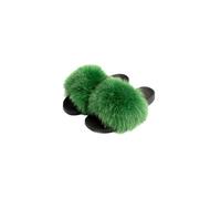 Elisabetta Panerai Ciabatte Slipper in Pelliccia di Volpe | Art. Saint Moritz | Ciabatta Donna Luxury Suola Traspirante 100% Made in Italy Verde Taglia 42