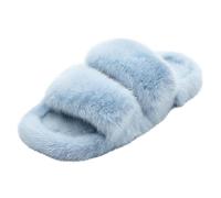Elisabetta Panerai Slipper Doppia Fascia in Vera Pelliccia di Visone Azzurro Taglia 37