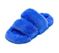 Elisabetta Panerai Slipper Doppia Fascia in Vera Pelliccia di Visone Blu Taglia 36