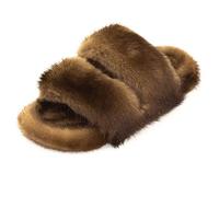 Elisabetta Panerai Slipper Doppia Fascia in Vera Pelliccia di Visone Marrone Taglia 40