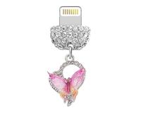 ELISE & FONDA CP679 - Porta di ricarica USB con cristallo antipolvere a forma di cuore con farfalla per iPhone 14/13/12/11/ XS MAX/XR/X/8 Plus/7/6S/8/SE iPad iPod (rosa)