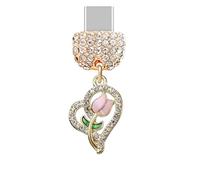 ELISE & FONDA TP1010 - Porta di ricarica di tipo C, tappo antipolvere a forma di cuore con rosa, per iPhone 15/16/Samsung/OnePlus/Xiaomi/oppo telefoni Android (rosa)