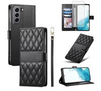 ELISORLI Custodia a portafoglio per Samsung Galaxy S22 Plus S22+5G con protezione dello schermo in vetro temperato cinturino da polso slot porta carte Folio borsa stand cover telefono S22+5G S22Plus