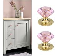 Elistonie Bottoni autoadesivi in cristallo per mobili, impugnatura autoadesiva per specchio, armadio, vetro, porta scorrevole, cassetti, maniglie in cristallo trasparenti (2 pezzi, rosa e oro)