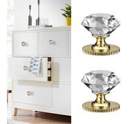 Elistonie Bottoni autoadesivi in cristallo per mobili, impugnatura autoadesiva per specchio, armadio, vetro, porta scorrevole, cassetti, maniglie in cristallo trasparenti (2 pezzi, trasparente e oro)