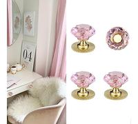 Elistonie Bottoni autoadesivi in cristallo per mobili, impugnatura autoadesiva per specchio, armadio, vetro, porta scorrevole, cassetti, maniglie in cristallo trasparenti (4 pezzi, rosa e oro)