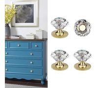 Elistonie Bottoni autoadesivi in cristallo per mobili, impugnatura autoadesiva per specchio, armadio, vetro, porta scorrevole, cassetti, maniglie in cristallo trasparenti (4 pezzi, trasparente e oro)