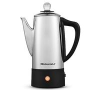 Elite Gourmet EC140 - Percolatore elettrico per caffè da 6 tazze con manopola per mantenere il caldo, manopola di avanzamento della birra trasparente, maniglia Cool-Touch, servizio senza cavo, in