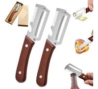Elite Gourmet Knife,2-Pack Premium Vegetable Peeler With Wooden Handle And Bottle Opener, Multi-Functional Vegetable Pee,Pelapatate Multifunzione 3 In 1,Per Verdure, Frutta (2pcs)