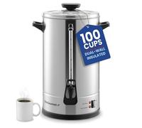 Elite Gourmet Urna da caffè commerciale da 100 tazze e caldaia per acqua calda, isolamento a doppia parete, testata per mantenere il caffè caldo per 24 ore, rubinetto antigoccia, in acciaio inox per