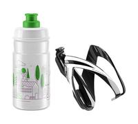 Elite KIT CEO Nero Lucido + Borraccia JET 350 ml Trasparente Logo Verde - Set Porta Borraccia per Bicicletta