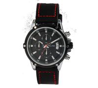 Elite Orologio da polso da uomo, nero, analogico, data, cronografo, in vera pelle, al quarzo, 5 bar, Nero , cinghie