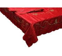 Elite Tovaglia Natalizia Ricamata 8 posti per Tavolo tondo ø 180 cm + 8 Tovaglioli con Fantasia Jacquard colore Rosso - MH05A2006