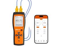 Elitech Termometro Digitale a Termocoppia Tipo K/T/J/E ad Alta Precisione, Termometro HVAC a Doppio Canale con Allarme, Misuratore di Temperatura -200°C a 1372°C con App, ICT-220S