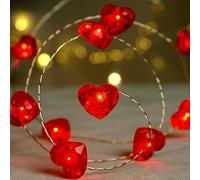 Elitecran 300cm Cuore Rosso Catena luminosa a LED, Catena Luminosa a Forma di Cuore, Luci Fatate Rosse a Batteria, Luci di Stringa di Cuore Decorative, Luci a corda Ambiance per San Valentino/Natale
