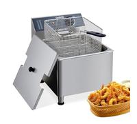 EliteEdge Friggitrice elettrica in acciaio inox 201, con cestello e coperchio, capacità 11 l, per cucina domestica e ristorante, con grande cestino spesso e coperchio, 1700 W, 110 V