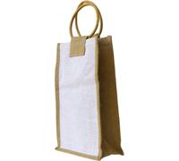 EliteGriko Borsa Portabottiglie in Juta con Manici in Bambù, Sacchetto Regalo per Bottiglie di Vino, Borsa di tela Eco-friendly per Bottiglie di Vino Spumante Champagne - 2 Scomparti