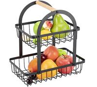 EliteHoff Alzata per frutta a 2 ripiani, a 2 ripiani, in acciaio inox, per frutta, verdura, pane, snack, rettangolare, cestino per il pane per la cucina (nero)