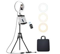 Elitehood, anello luminoso per iPad, luce LED con supporto per treppiede, luce dimmerabile per trucco, attrezzatura YouTube, luce circolare per selfie con supporto per telefono, suoneria e supporto