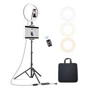 Elitehood, anello luminoso per iPad, luce LED con supporto per treppiede, luce dimmerabile per trucco, attrezzatura YouTube, luce circolare per selfie con supporto per telefono, suoneria e supporto