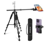 Elitehood Overhead - Treppiede per cellulare, 180 cm, orizzontale, con testa a sfera regolabile a 360°, per riprese video con braccio lungo 63,5 cm, con custodia per il trasporto/supporto a clip