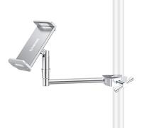 elitehood Supporto per iPad in alluminio per microfono, supporto laterale per iPad, supporto per microfono, girevole a 360°, regolabile, supporto per tablet da 4 a 13 pollici, colore argento