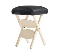 Elitzia Sgabello da massaggio portatile, comodo, pieghevole, in legno, per terapisti, extra largo, in pelle PVC, cuscino spesso, per saloni di casa, ETMS03B (nero)