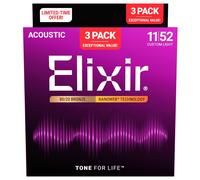 ELIXIR 11/52 NANOWEB LIGHT PACK 3 MUTE PER CHITARRA ACUSTICA 11/52 80/20 BRONZE