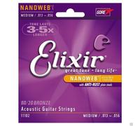 Elixir 11102 80/20 Bronze Muta Corde per chitarra acustica scalatura 13-56 Mediu