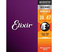 Elixir 11152 Nanoweb Light 010/047 Muta 12 Corde per Chitarra Acustica 80/20 ...
