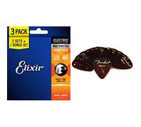 Elixir 12052 - Set di 3 corde per chitarra elettrica & Fender 198-0351-900 351 Shape Classic Picks - Guscio di tartaruga - Pesante - Confezione da 12 conteggi