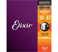Elixir 16152 Nanoweb Light 010/047 Muta Corde per Chitarra Acustica 80/20 Bro...