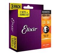 Elixir 16546 Phosphor Bronze Nanoweb Medium Acoustic Strings 13-56 (3-Pack) - Corde per chitarra acustica