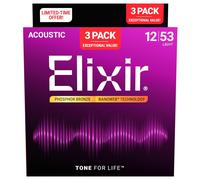 ELIXIR 16569 NANOWEB PHOSPHOR BRONZE PACK 3 MUTE PER CHITARRA ACUSTICA 12/53
