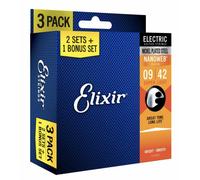 Elixir 3 x 2 Pack Electric Nickel Plated Steel NanoWeb 09-42 Super Light