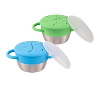 Elk and Friends Bicchieri per snack in acciaio inox, confezione da 2 pezzi, raccogli-alimenti in silicone rimovibile e coperchio da viaggio, contenitori per snack a prova di fuoriuscite per neonati